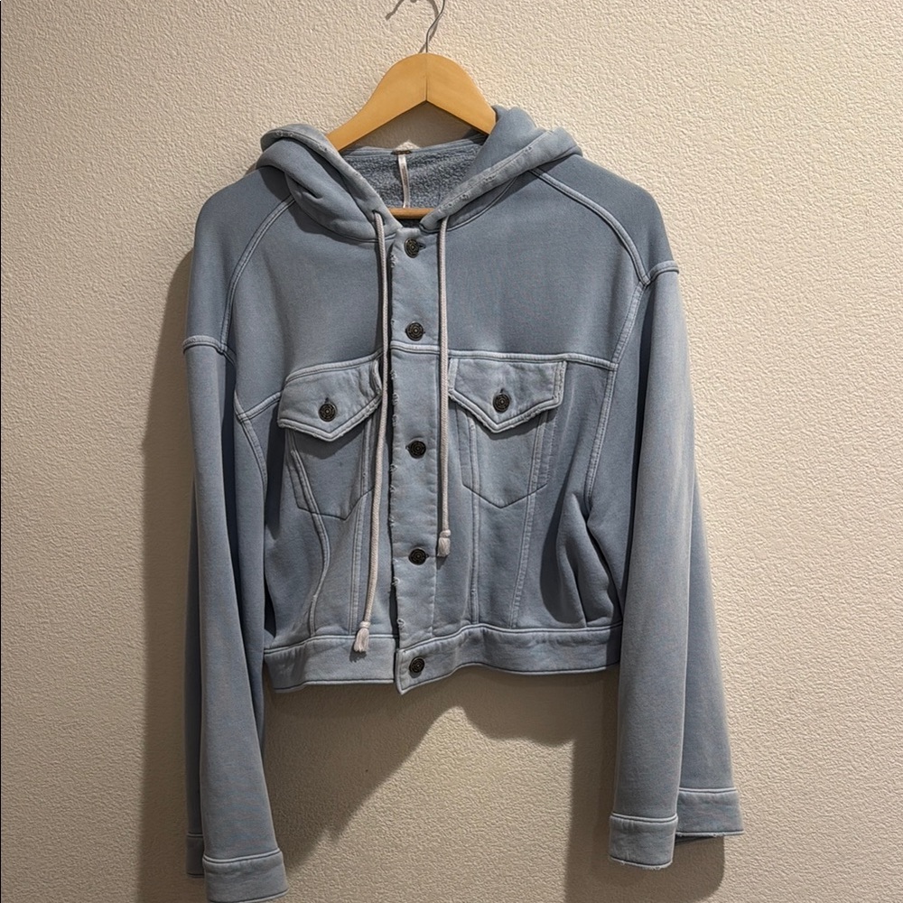 Free People Light Blue Cropped Hoodie Jacket